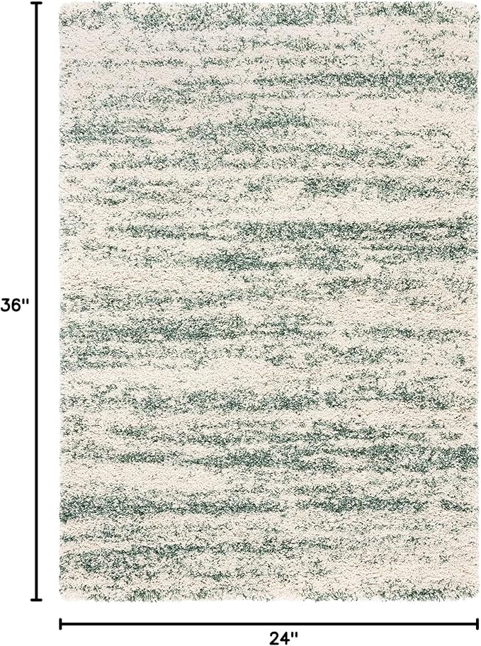 SAFAVIEH Hudson Shag Collection Accent Rug - 2' x 3', Ivory & Green, Modern Design, Non-Shedding & Easy Care, 2-inch Thick Ideal for High Traffic Areas in Entryway, Living Room, Bedroom (SGH206Y)