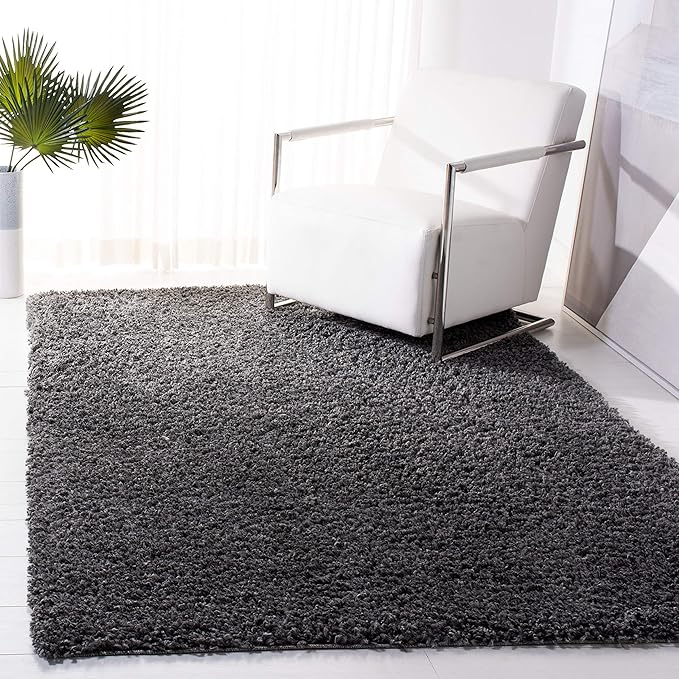 SAFAVIEH August Shag Collection Area Rug - 6'7" Square, Charcoal, Solid Design, Non-Shedding & Easy Care, 1.5-inch Thick Ideal for High Traffic Areas in Living Room, Bedroom (AUG200H)