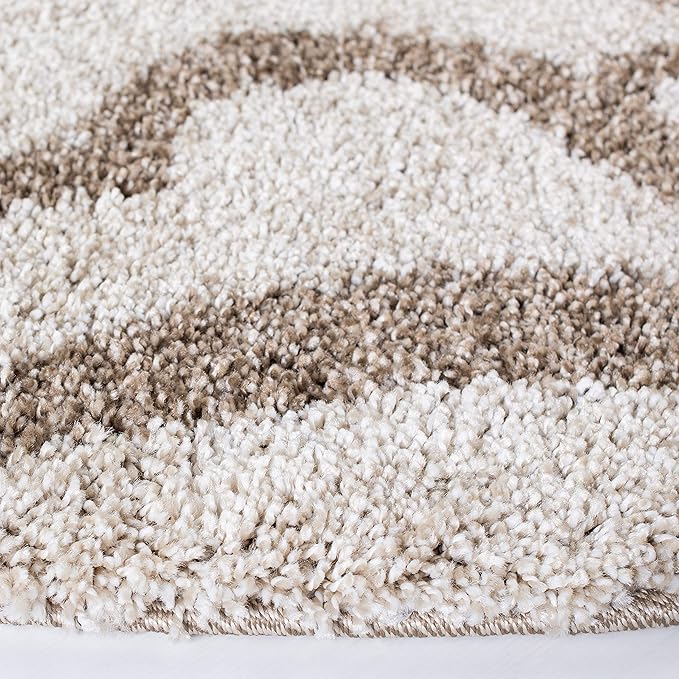 SAFAVIEH Florida Shag Collection 4' Round Cream/Beige SG462 Damask Non-Shedding Living Room Bedroom Dining Room Entryway Plush 1.2-inch Thick Area Rug