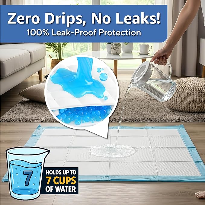 Extra Large Pee Pads for Dogs 30x23 in, 25 Count | Super Absorbent Multilayer Leak Proof Design | Quick Dry Top Layer | Includes Pet Urine Enzyme Cleaner | Disposable Potty Training Mat