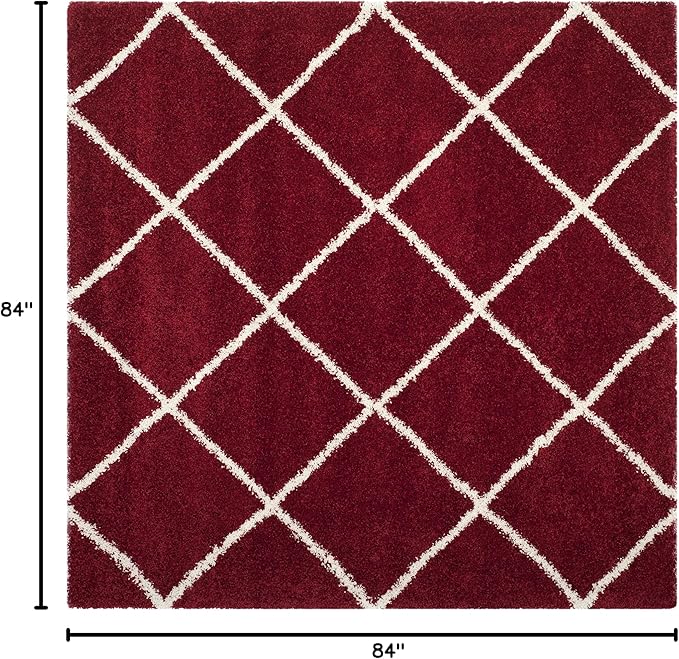 SAFAVIEH Hudson Shag Collection 7' Square Red / Ivory SGH281R Modern Diamond Trellis Non-Shedding Living Room Bedroom Dining Room Entryway Plush 2-inch Thick Area Rug