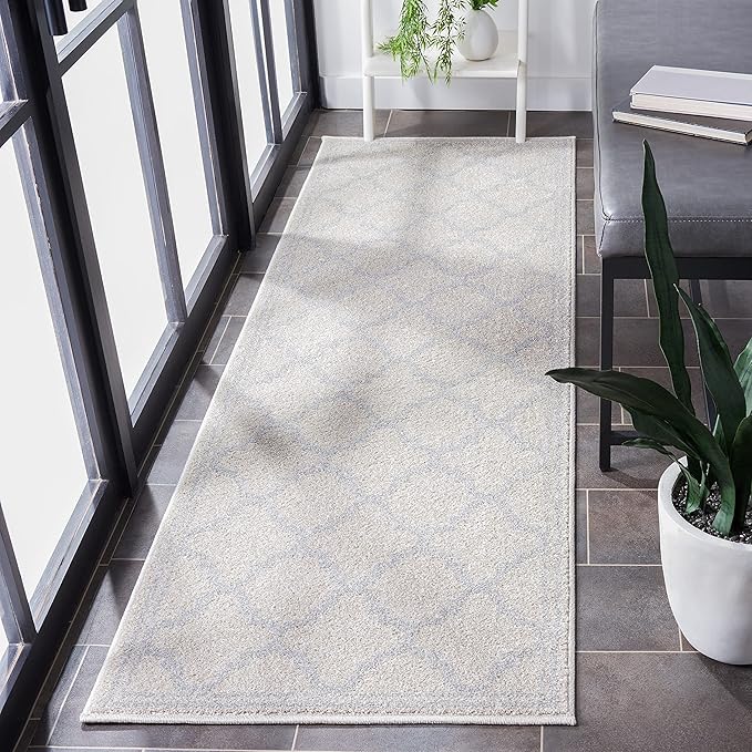 SAFAVIEH Amherst Collection Runner Rug - 2'3" x 21', Beige & Light Grey, Moroccan Trellis Design, Non-Shedding & Easy Care, Ideal for High Traffic Areas in Living Room, Bedroom (AMT422E)