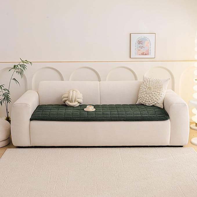MEETSKY Couch Cover for 2 Cushion Couch Sofa, Non-Slip Couch Cover for Dog Washable Sofa Protector Pet Friendly Dog Mats for Couches Soft Furniture Covers, 27.6" x 70.9", Moss Green