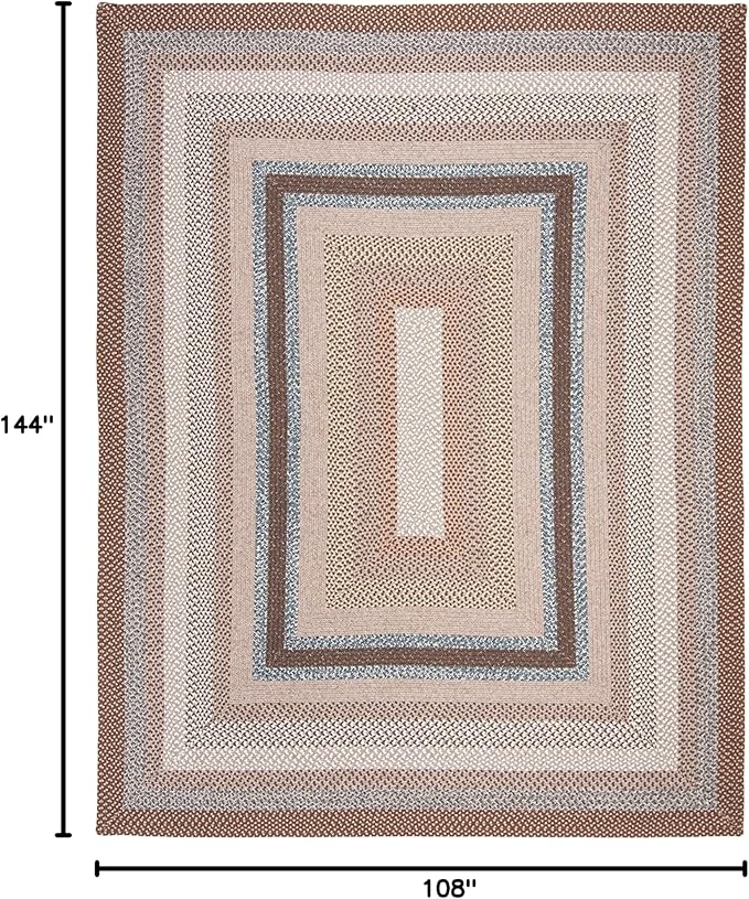 SAFAVIEH Washable Rug Outdoor Braided Collection - 9' x 12', Brown & Multi, Handmade & Reversible, Non-Shedding & Easy to Clean, Ideal for Patio, Backyard, Mudroom (BRD313A)
