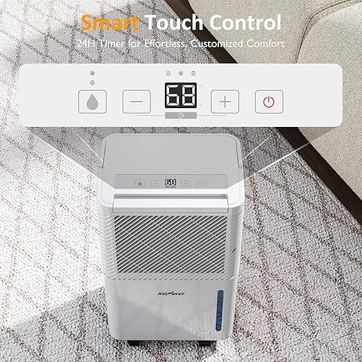 25 Pint Dehumidifier with Drain Hose: for Whole Home & Large Rooms up to 1500 Sq.Ft, 71OZ Tank, Auto Shut Off, 24H Timer, Ideal for Basement, Bedroom, Garage, RV, White