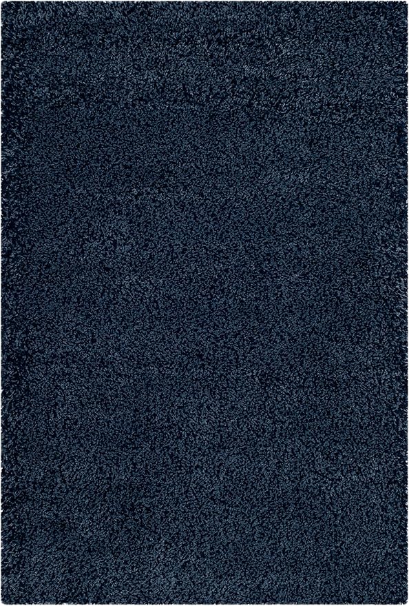 SAFAVIEH Santa Monica Shag Collection 4' x 6' Navy SGN725 Solid Non-Shedding Living Room Bedroom Dining Room Entryway Plush 2-inch Thick Area Rug