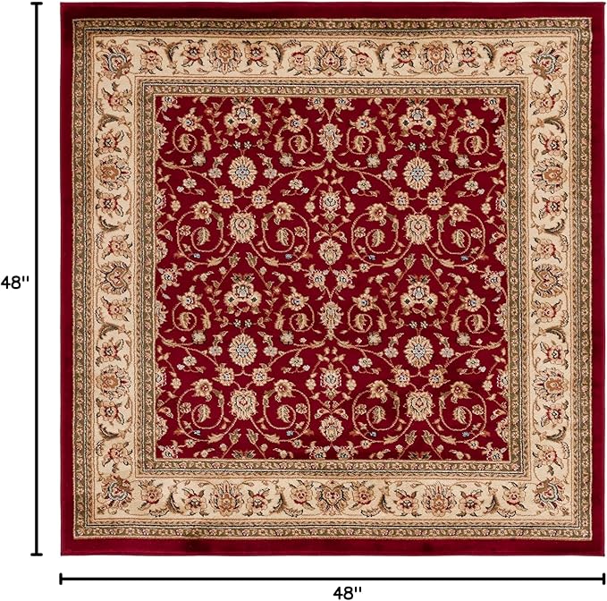 SAFAVIEH Lyndhurst Collection Area Rug - 4' Square, Red & Ivory, Traditional Oriental Design, Non-Shedding & Easy Care, Ideal for High Traffic Areas in Living Room, Bedroom (LNH312A)