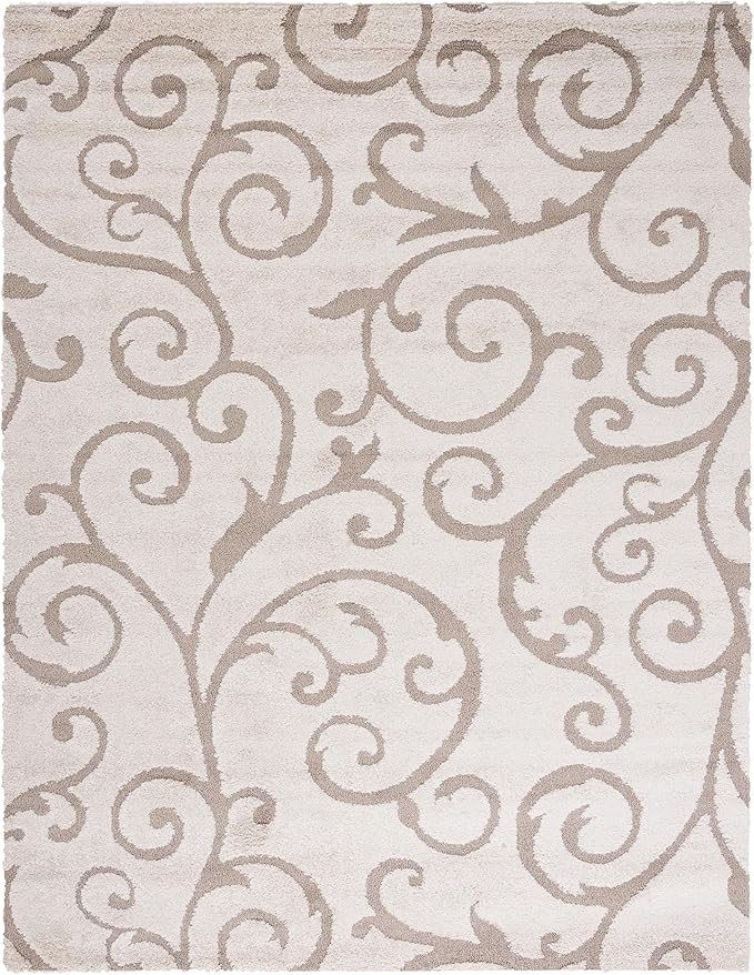 SAFAVIEH Area Rug 9x12 - Florida Shag Collection - Large - Ivory & Beige, Scroll Design, Non-Shedding & Easy to Clean, High-Low Plush Pile, Ideal for Living Room, Bedroom, Dining Space (SG455-13LT)
