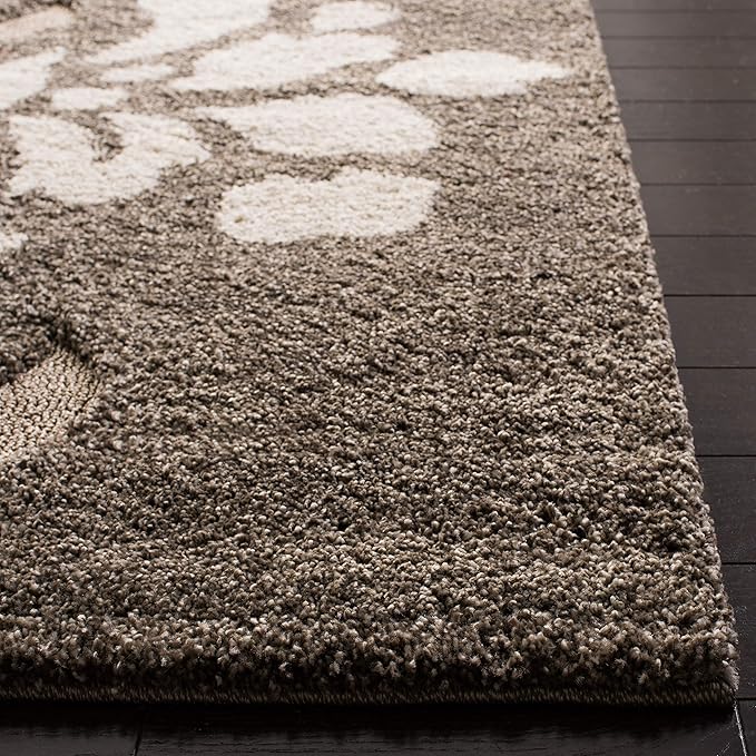 SAFAVIEH Florida Shag Collection Area Rug - 6' x 9', Smoke & Beige, Floral Design, Non-Shedding & Easy Care, 1.2-inch Thick Ideal for High Traffic Areas in Living Room, Bedroom (SG464-7913)
