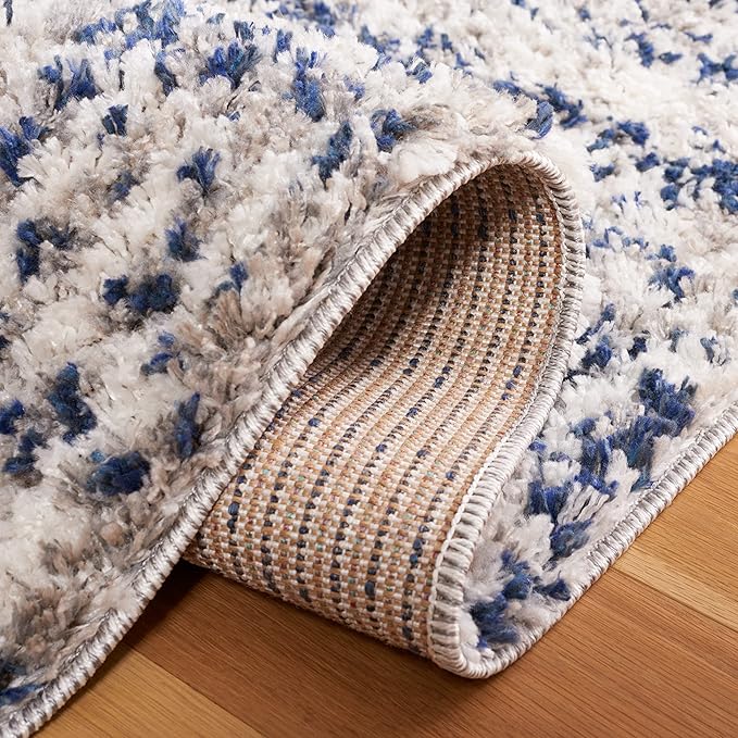 SAFAVIEH Jericho Shag Collection Accent Rug - 3' x 5', Navy & Ivory, Non-Shedding & Easy Care, 1.2-inch Thick, Ideal for The Living Room, Dining Room, Bedroom (JER100N-3)