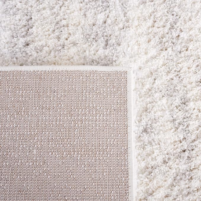 SAFAVIEH Berber Shag Collection Area Rug - 5'5" Square, Ivory & Light Grey, 1.2-inch Thick Ideal for High Traffic Areas in Living Room, Bedroom (BER563F)