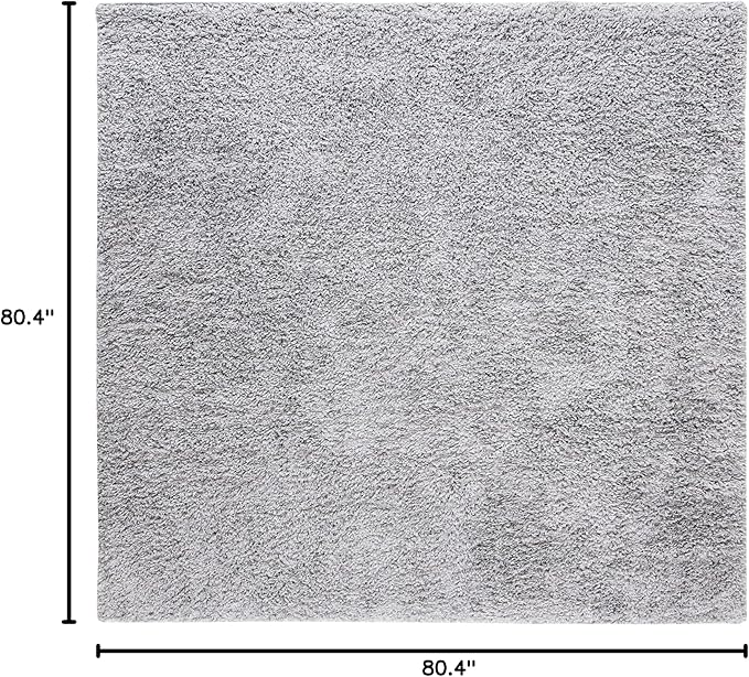 SAFAVIEH August Shag Collection Area Rug - 6'7" Square, Silver, Solid Design, Non-Shedding & Easy Care, 1.5-inch Thick Ideal for High Traffic Areas in Living Room, Bedroom (AUG200G)