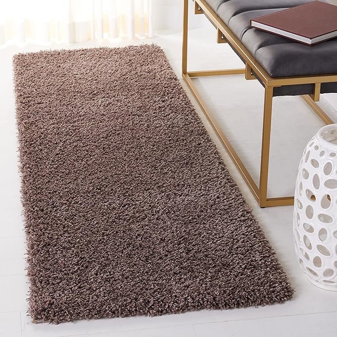 SAFAVIEH Santa Monica Shag Collection 2'3" x 11' Taupe SGN725 Solid Non-Shedding Living Room Bedroom Dining Room Entryway Plush 2-inch Thick Runner Rug