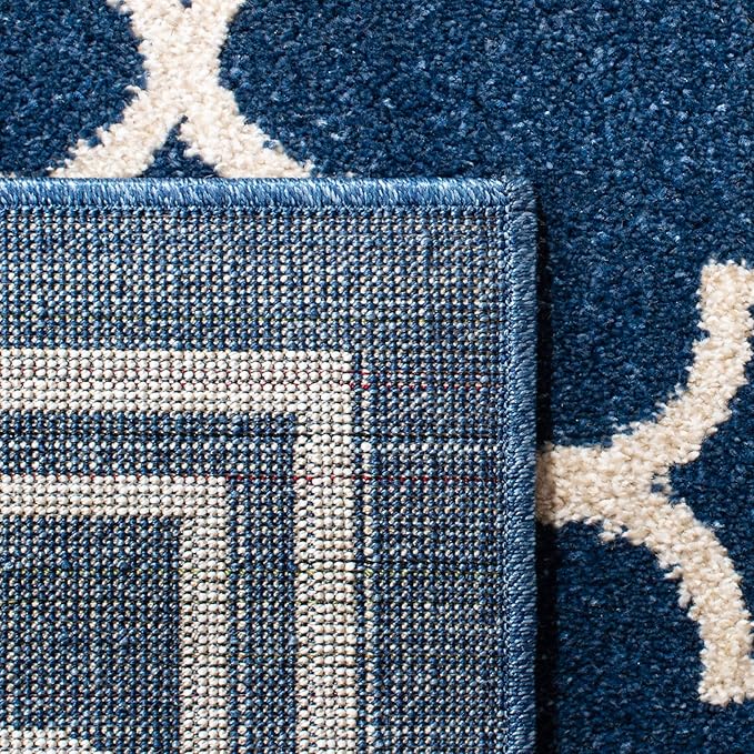 SAFAVIEH Amherst Collection Area Rug - 10' x 14', Navy & Beige, Moroccan Trellis Design, Non-Shedding & Easy Care, Ideal for High Traffic Areas in Living Room, Bedroom (AMT422P)