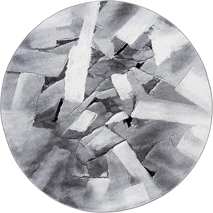 SAFAVIEH Porcello Collection Area Rug - 6'7" Round, Ivory & Grey, Modern Abstract Pattern, Non-Shedding & Easy Care, Ideal for Living Room, Foyer, Bedroom (PRL6937F-7R)
