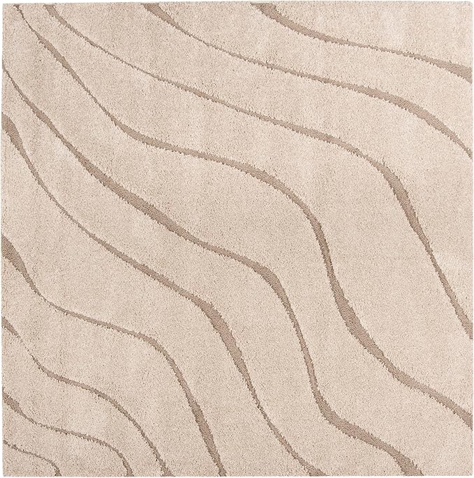 SAFAVIEH Florida Shag Collection Area Rug - 5' Square, Cream & Beige, Non-Shedding & Easy Care, 1.2-inch Thick Ideal for High Traffic Areas in Living Room, Bedroom (SG472-1113)