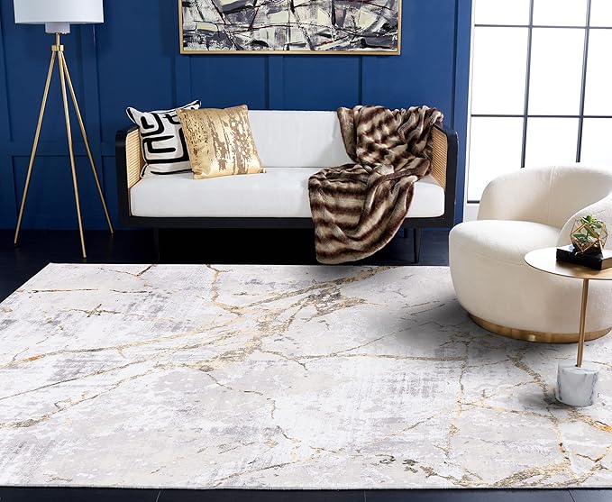 SAFAVIEH Amelia Collection X-Large Area Rug - 12' x 15', Grey & Gold, Modern Abstract Design, Non-Shedding & Easy Care, Ideal for High Traffic Areas in Living Room, Bedroom (ALA293G)