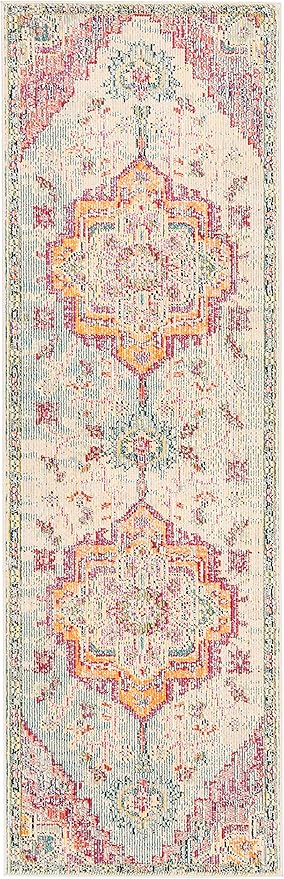 SAFAVIEH Crystal Collection Runner Rug - 2'2" x 19', Light Blue & Fuchsia, Medallion Distressed Design, Non-Shedding & Easy Care, Ideal for High Traffic Areas in Living Room, Bedroom (CRS501B)
