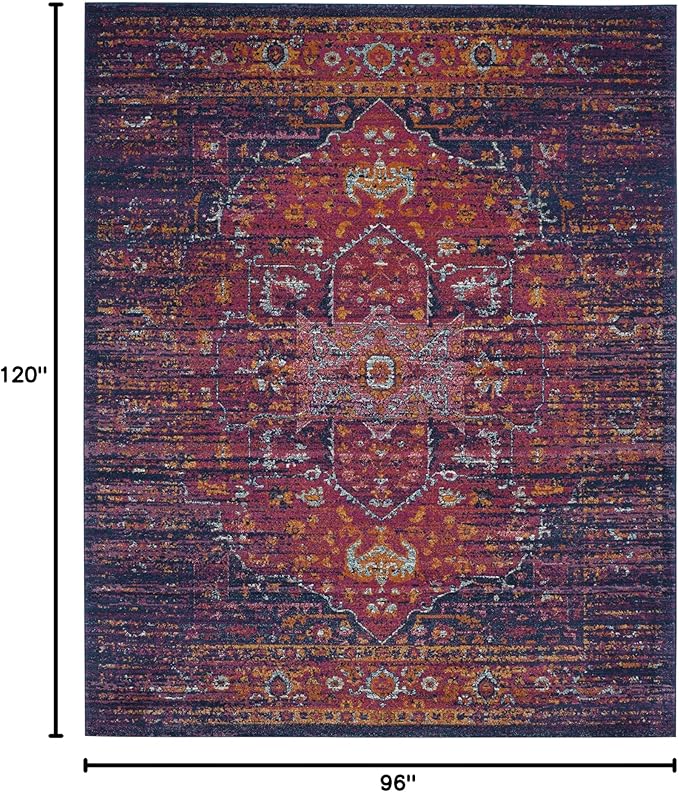 SAFAVIEH Evoke Collection 8' x 10' Blue / Fuchsia EVK275F Oriental Medallion Distressed Non-Shedding Living Room Bedroom Dining Home Office Area Rug