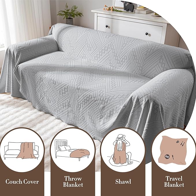 Waterproof Couch Cover, Reversible, Pet-Friendly, Washable and Anti-Slip Sofa Covers for Sofa Protection with 2 Cushions, Ideal Sofa Slipcovers for Dogs and Cats (71×102in/Light Grey)