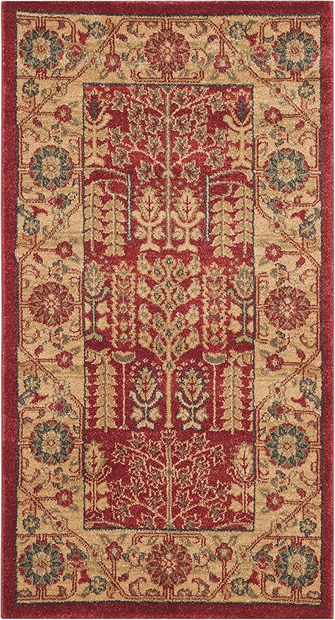 SAFAVIEH Mahal Collection Accent Rug - 2'2" x 4', Red & Natural, Traditional Oriental Design, Non-Shedding & Easy Care, Ideal for High Traffic Areas in Entryway, Living Room, Bedroom (MAH697A)