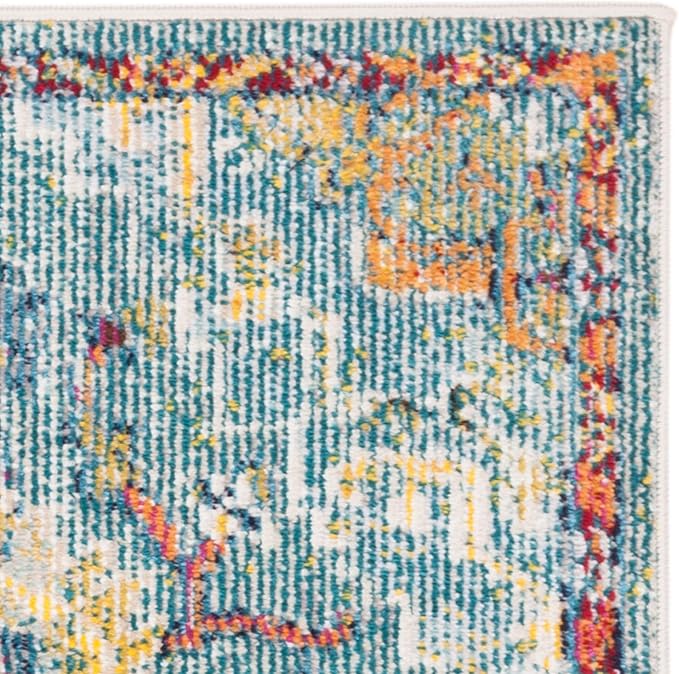SAFAVIEH Crystal Collection Accent Rug - 2'2" x 5', Teal & Orange, Medallion Distressed Design, Non-Shedding & Easy Care, Ideal for High Traffic Areas in Entryway, Living Room, Bedroom (CRS501J)