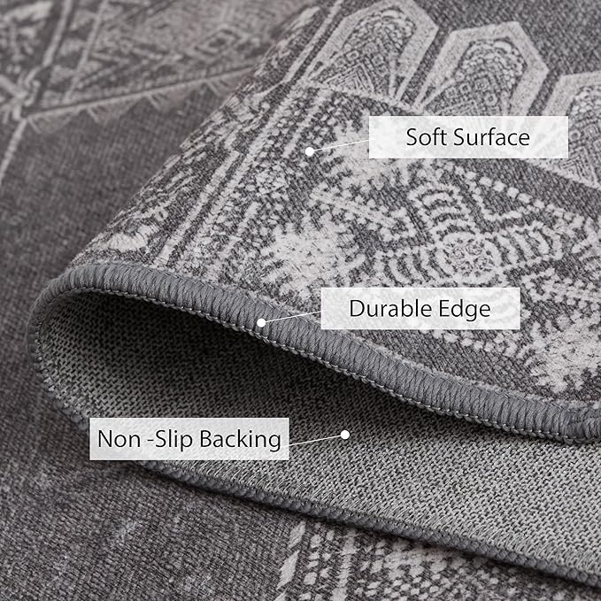 NICETOWN 2x3 Grey Small Area Rugs for Entryway Washable Nonslip Area Rug - Boho Geometric Entryway Door Mat for Living Room Kitchen Laundry Bathroom Bedroom