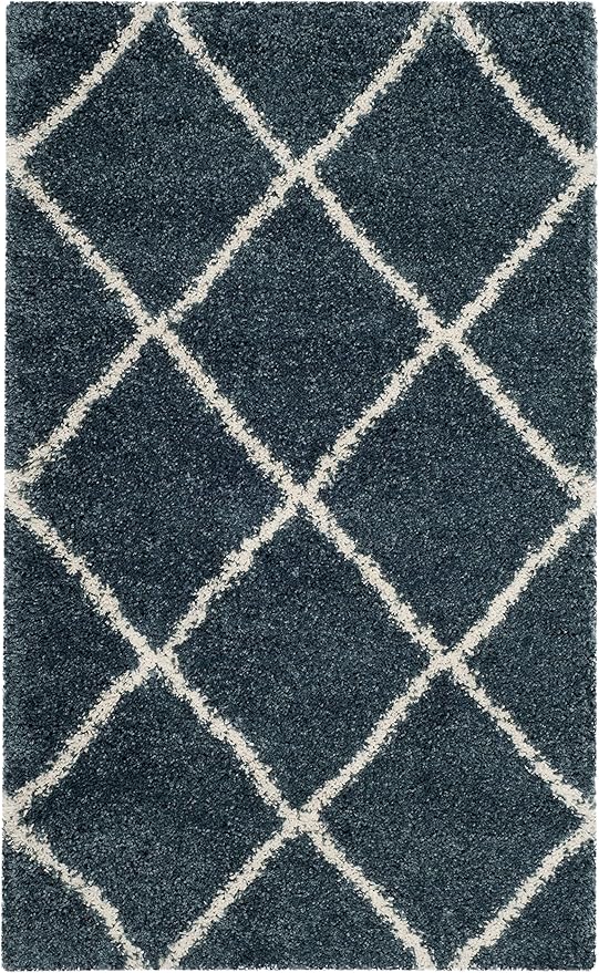 SAFAVIEH Hudson Shag Collection Accent Rug - 2'3" x 3'9", Slate Blue & Ivory, Trellis Design, Non-Shedding & Easy Care, 2-inch Thick Ideal for High Traffic Areas in Entryway, Bedroom (SGH281L)