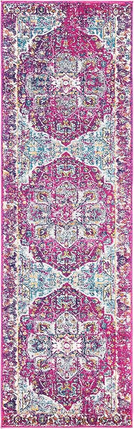 SAFAVIEH Evoke Collection Runner Rug - 2'2" x 7', Fuchsia & Ivory, Oriental Medallion Distressed Design, Non-Shedding & Easy Care, Ideal for High Traffic Areas in Living Room, Bedroom (EVK275R)