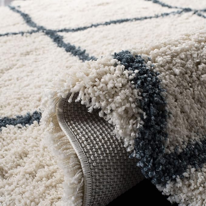 SAFAVIEH Hudson Shag Collection Area Rug - 6' x 9', Ivory & Slate Blue, Modern Trellis Design, Non-Shedding & Easy Care, 2-inch Thick Ideal for High Traffic Areas in Living Room, Bedroom (SGH281T)