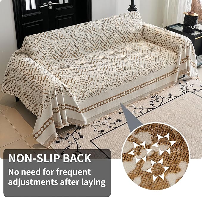 HAOMAIJIA Non Slip Couch Cover Sofa Covers for 3 Cushion Couch Washable sectional Couch Covers for Dogs pet Furniture Protector Couch Cover Blanket for Living Room (MR-Khaki, 71"x134")