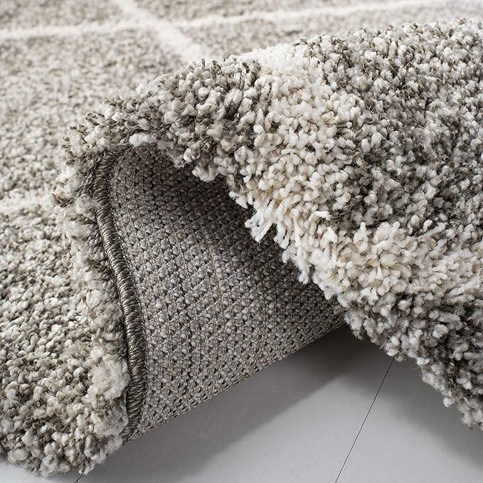 SAFAVIEH Hudson Shag Collection 10' Round Grey/Ivory SGH281B Modern Diamond Trellis Non-Shedding Living Room Bedroom Dining Room Entryway Plush 2-inch Thick Area Rug