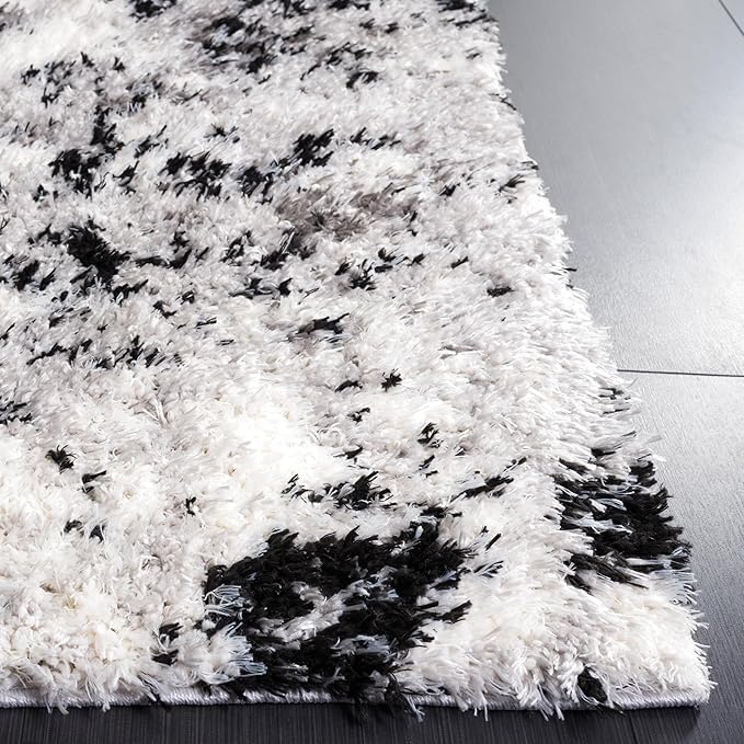 SAFAVIEH Lindsay Shag Collection Area Rug - 6'7" Square, Grey & Black Ivory, Modern Design, 1.8-inch Thick, Ideal for High Traffic Area in Living Room, Bedroom, Dining (LNS556G-7SQ)