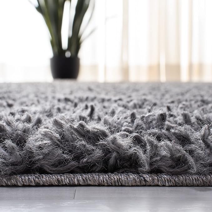 SAFAVIEH August Shag Collection Area Rug - 6'7" Square, Charcoal, Solid Design, Non-Shedding & Easy Care, 1.5-inch Thick Ideal for High Traffic Areas in Living Room, Bedroom (AUG200H)