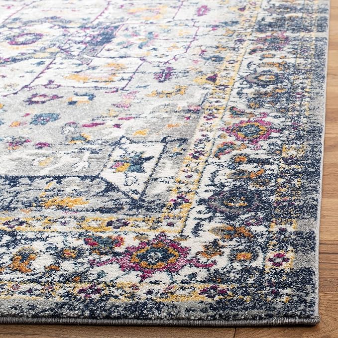 SAFAVIEH Evoke Collection Runner Rug - 2'2" x 7', Grey & Navy, Oriental Medallion Distressed Design, Non-Shedding & Easy Care, Ideal for High Traffic Areas in Living Room, Bedroom (EVK275G)