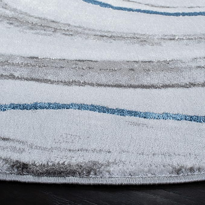 SAFAVIEH Craft Collection Area Rug - 9' Round, Grey & Blue, Modern Abstract Design, Ideal for High Traffic Areas in Living Room, Bedroom, Dining (CFT819N-9R)