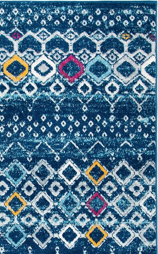 SAFAVIEH Amsterdam Collection Accent Rug - 3' x 5', Navy & Turquoise, Moroccan Boho Design, Non-Shedding & Easy Care, Ideal for High Traffic Areas in Entryway, Living Room, Bedroom (AMS108M)