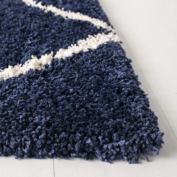 SAFAVIEH Hudson Shag Collection Area Rug - 9' Square, Navy & Ivory, Modern Trellis Design, Non-Shedding & Easy Care, 2-inch Thick Ideal for High Traffic Areas in Living Room, Bedroom (SGH281C)