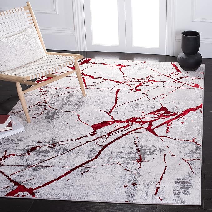 SAFAVIEH Amelia Collection Accent Rug - 3' x 5', Grey & Red, Modern Abstract Design, Non-Shedding & Easy Care, Ideal for High Traffic Areas in Entryway, Living Room, Bedroom (ALA293L)