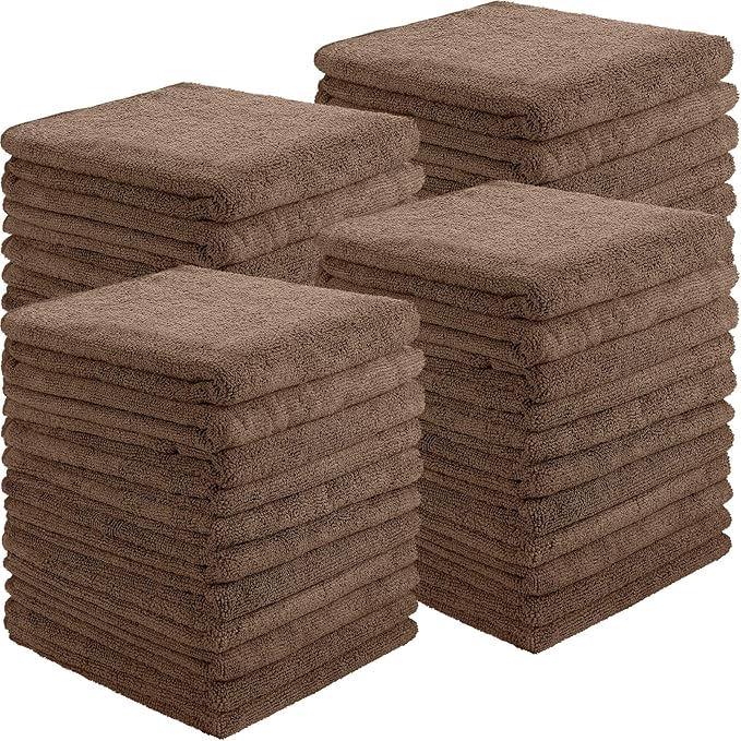 Shimeyao 40 Pack Bleach Proof Towels Microfiber Absorbent Resistant Hair Hand Towels Bulk Quick Dry 16 x 29 Inches for Barber Gym Bath Spa Shaving (Brown)