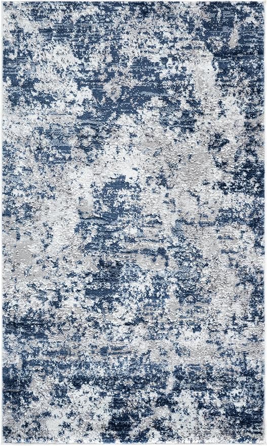 SAFAVIEH Amelia Collection Accent Rug - 3' x 5', Ivory & Navy, Modern Abstract Design, Non-Shedding & Easy Care, Ideal for High Traffic Areas in Living Room, Bedroom, Dining (ALA705A-3)