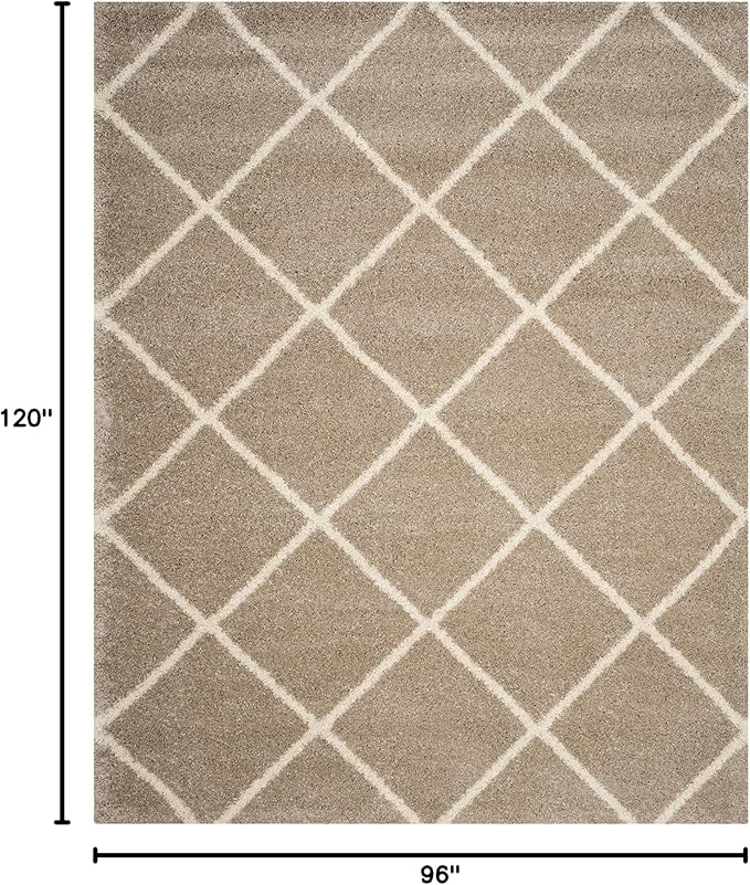 SAFAVIEH Hudson Shag Collection Area Rug - 8' x 10', Beige & Ivory, Modern Trellis Design, Non-Shedding & Easy Care, 2-inch Thick Ideal for High Traffic Areas in Living Room, Bedroom (SGH281S)