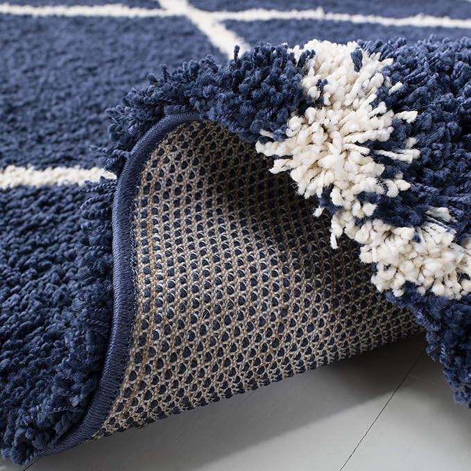 SAFAVIEH Hudson Shag Collection 9' Round Navy/Ivory SGH281C Modern Diamond Trellis Non-Shedding Living Room Bedroom Dining Room Entryway Plush 2-inch Thick Area Rug