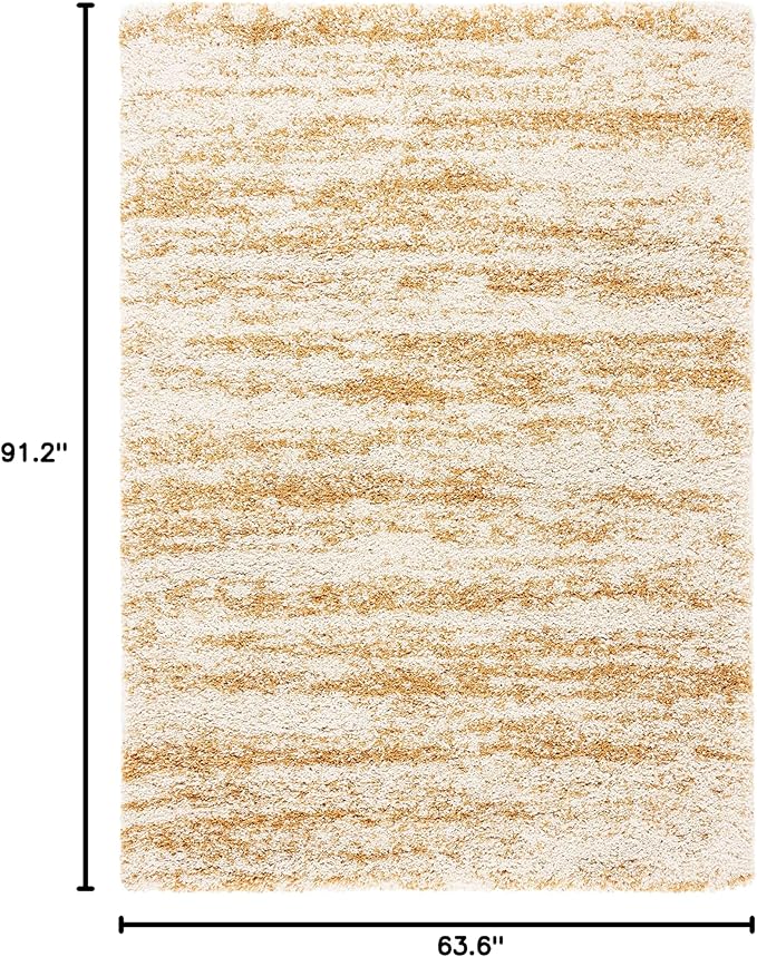 SAFAVIEH Hudson Shag Collection Area Rug - 5'3" x 7'6", Ivory & Gold, Modern Design, Non-Shedding & Easy Care, 2-inch Thick Ideal for High Traffic Areas in Living Room, Bedroom (SGH206D)