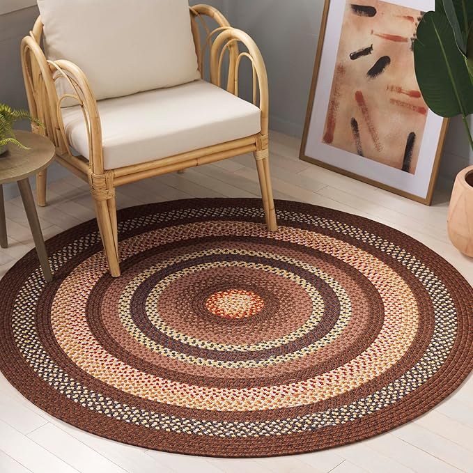 SAFAVIEH Washable Rug Outdoor Braided Collection - 3' x 5' Oval, Brown & Light Brown, Handmade & Reversible, Non-Shedding & Easy to Clean, Ideal for Patio, Backyard, Mudroom (BRD313T)