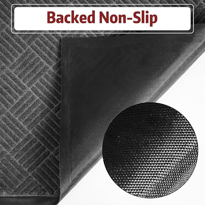 tonchean Front Door Mat 3x5FT Heavy Duty Indoor Outdoor Doormat, Non-Slip Door Mat Indoor Entrance, Rubber Backing Low Profile Mat, Commercial Entrance Doormat for Patio Porch, Grey