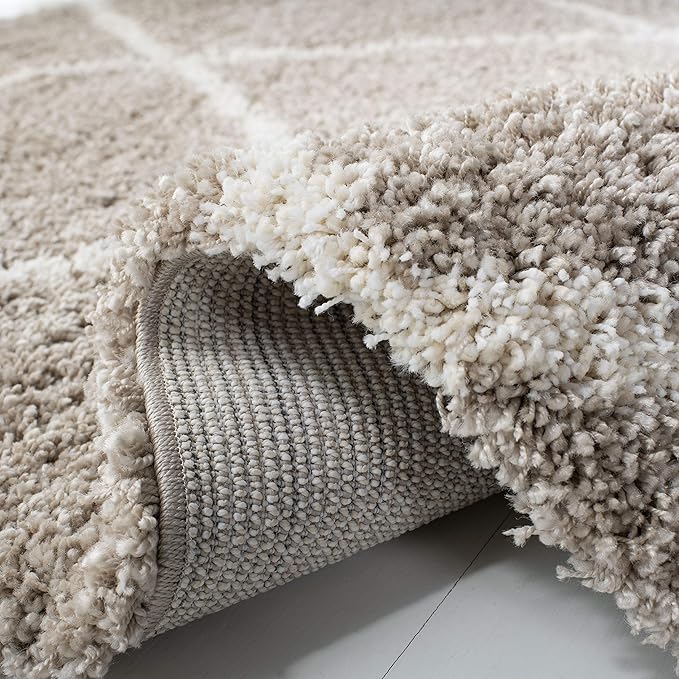 SAFAVIEH Hudson Shag Collection Area Rug - 5' Square, Beige & Ivory, Modern Trellis Design, Non-Shedding & Easy Care, 2-inch Thick Ideal for High Traffic Areas in Living Room, Bedroom (SGH281S)