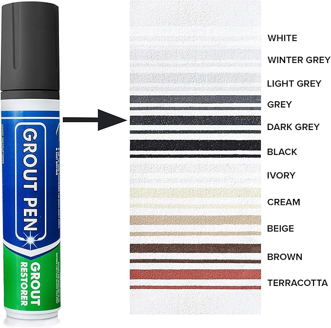 Grout Pen Tile Paint Marker: Waterproof Grout Colorant and Sealer Pen to Renew, Repair, and Refresh Tile Grout - Cleaner Coating Stain Pens - 2 Pack, 15mm Wide Dark Grey and 5mm Narrow White Tip