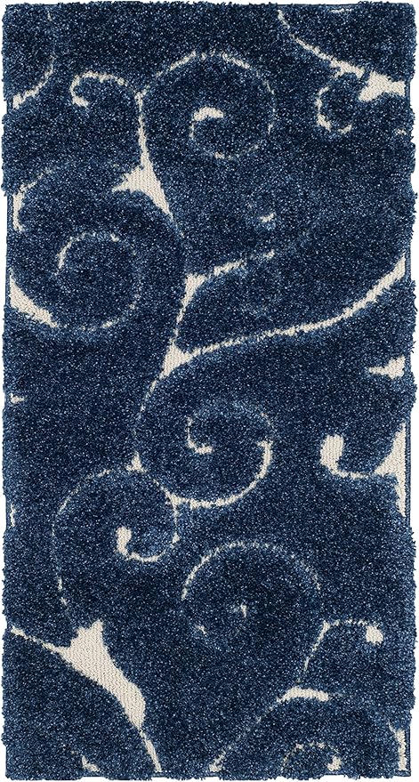SAFAVIEH Florida Shag Collection Accent Rug - 2'3" x 4', Dark Blue & Cream, Scroll Design, Non-Shedding & Easy Care, High-Low Plush Pile, Ideal for Bedroom, Foyer, Hallway (SG455-6511)
