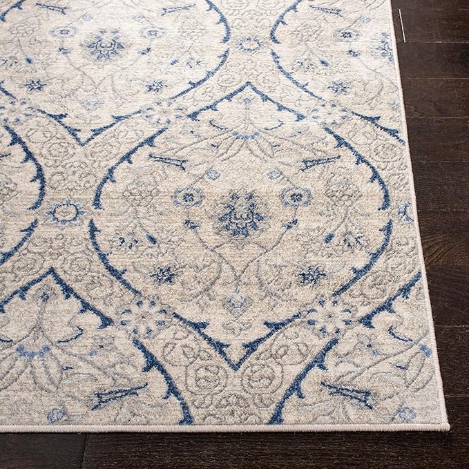 SAFAVIEH Brentwood Collection Area Rug - 5'3" x 7'6", Light Grey & Blue, Floral Damask Ogee Trellis Design, Non-Shedding & Easy Care, Ideal for High Traffic Areas in Living Room, Bedroom (BNT860G)